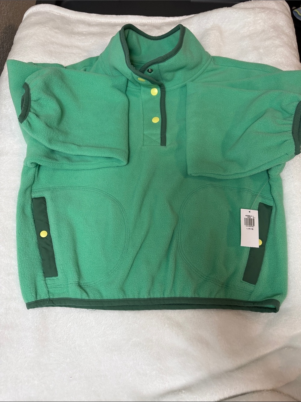 Kids Green Fleece Pullover with Contrast Trim